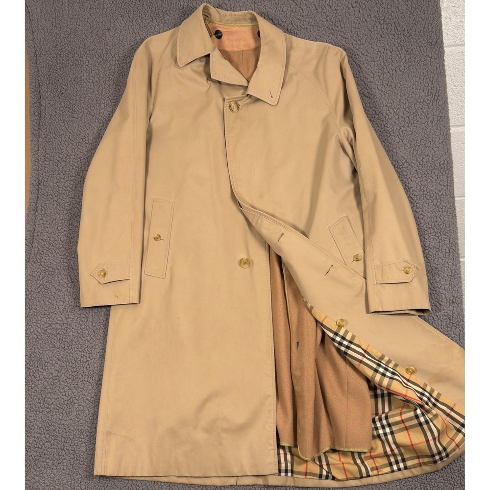 Vintage Burberry Trench Coat Car Nova Check Lining Removable Wool Liner Mens 48